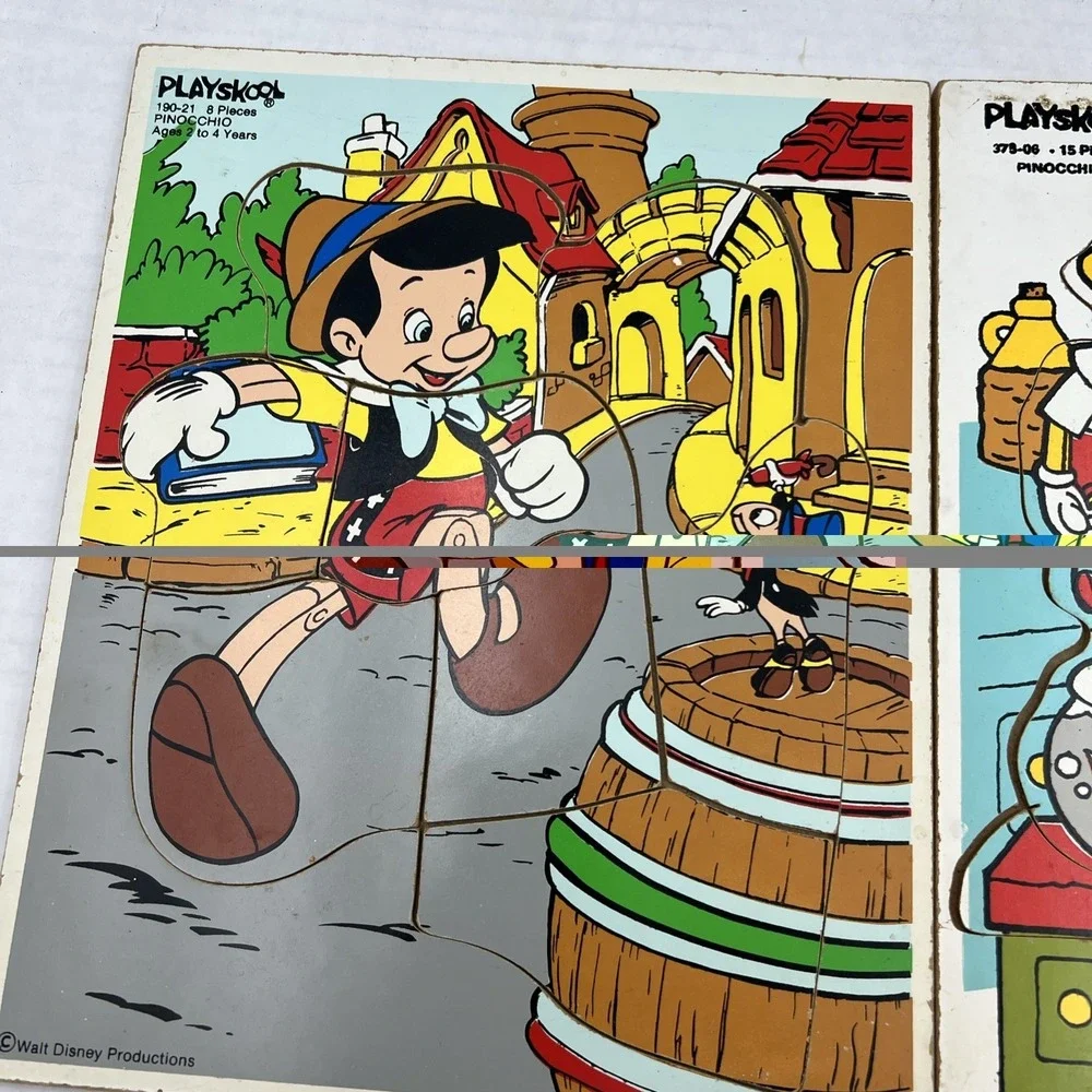 2 Vintage Playskool Walt Disney‎ Wooden Puzzles Pinocchio
